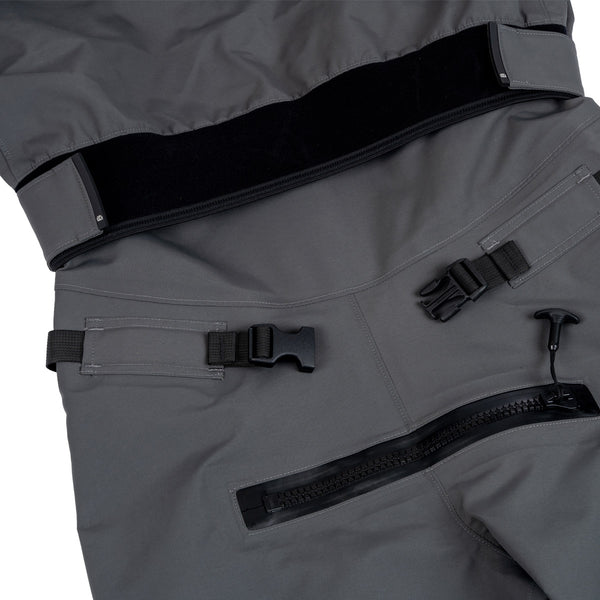 Devil's Club Dry Suit close up of relief zipper