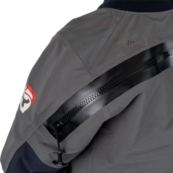 Devil's Club Dry Suit close up of rear entry zipper