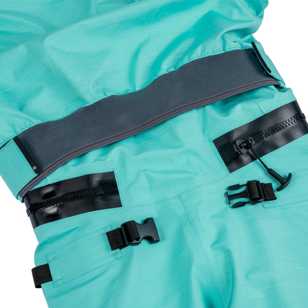 Immersion Research Aphrodite Dry Suit in Jade close up of waist zipper