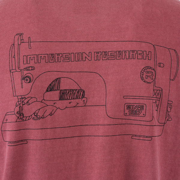 Sewing machine illustration on a red background with 'Immersion Research' branding.