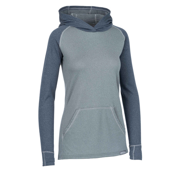 Immersion Research silver hoodie with navy sleeves on a white background