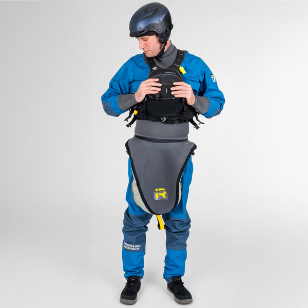 7Figure Dry Suit on Model with kayak gear
