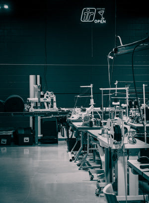 Industrial sewing machines used at Immersion Research to create and repair dry suits and apparel.