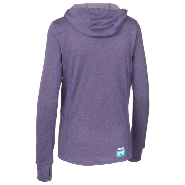 Back of Women's Immersion Research Polartec Power Wool Highwater Hoodie in purple