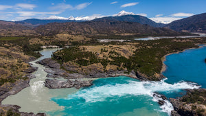 Two rivers confluence on the Rio Baker in Patagonia Chile.