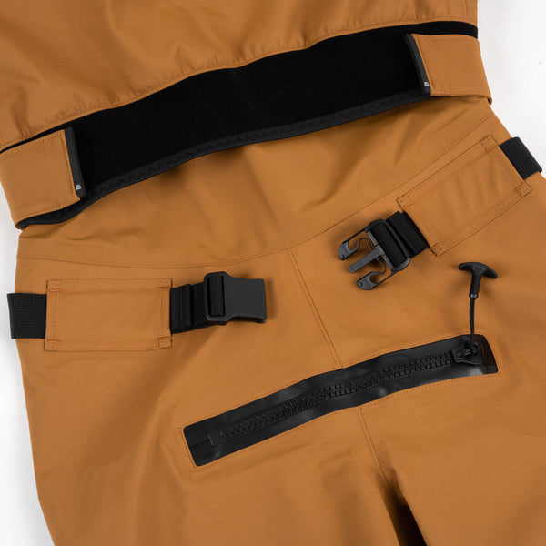 Immersion Research Devil's Club Dry Suit in Wood Thrush Brown Belt View
