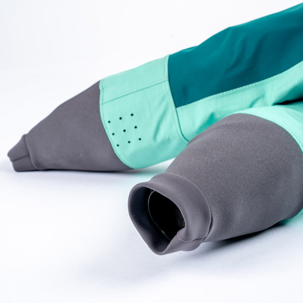 Immersion Research Aphrodite Dry Suit in Jade close up of wrists