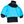 A short-sleeve paddle jacket in bright atomic blue with black trim at the collar, cuffs, and bottom hem, displayed on a black mannequin torso against a white background.