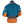 Back view of a paddle jacket on a mannequin, featuring a teal blue upper body, orange lower sleeves and tunnel, and a dark gray collar and waistband. 