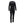 A black full-body fleece suit with long sleeves and long pants, featuring a contrasting neoprene neck panel displayed on a solid white background.