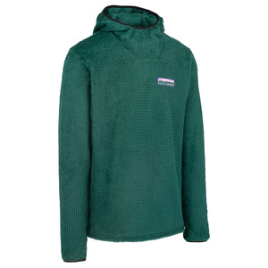 Green hoodie with a brand logo on a white background