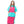 Person wearing a pink and teal poncho with a visible brand logo on a white background