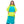 Person wearing a bright green and blue poncho on a white background
