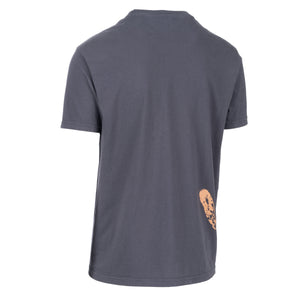 Gray tshirt with a light brown amphibian on the side of it