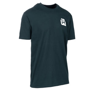 Immersion Research logo in white on the left side of the chest. T-shirt is dark green