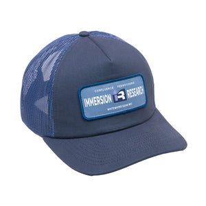 Immersion Research Trucker Hat with Embroidered Patch in Blue