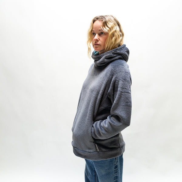 Model wearing Immersion Research Women's Fleece Hoodie Silverback