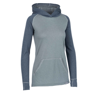 Immersion Research silver hoodie with navy sleeves on a white background