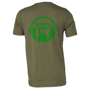 back of Dark Green T Shirt with large Immersion Research circular logo