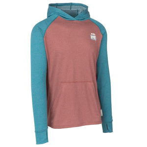 Immersion Research Polartec Power Wool Highwater Hoodie in dark red with blue accents