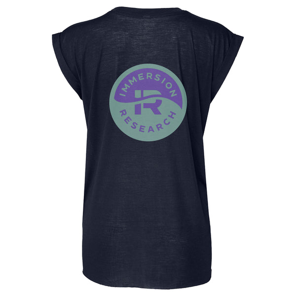 Back of Midnight Blue Women's Short Sleeve T-Shirt with Immersion Research circular logo
