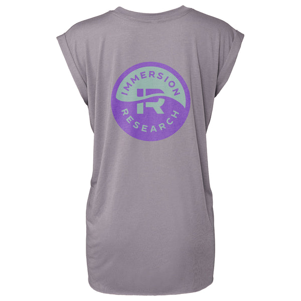 Back of Granite Gray Women's Short Sleeve T-Shirt with Immersion Research circular logo