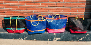 Image of four colorways of the totes from Made in Hood River line by Immersion Research.