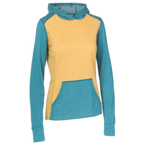 Women's Immersion Research Polartec Power Wool Highwater Hoodie in yellow with blue accents