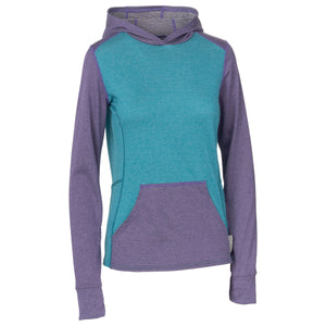 Women's Immersion Research Polartec Power Wool Highwater Hoodie in Blue with purple accents
