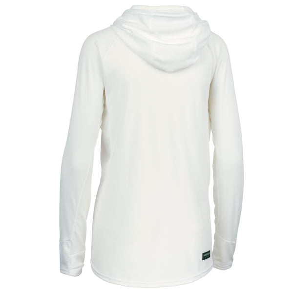 Back of Women's Immersion Research Scorcher Sun Hoodie Cool Whip White