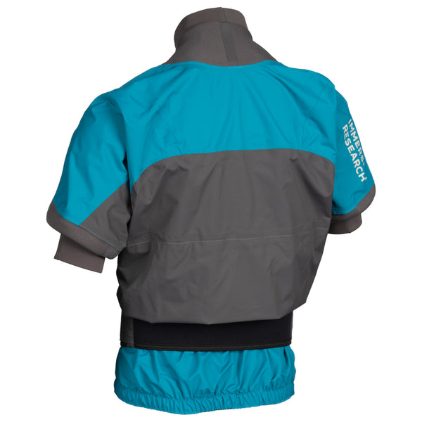 Back of Immersion Research Short Sleeve Rival Paddling Jacket Blue and Gray 