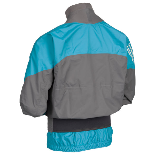Back of Immersion Research Long Sleeve Rival Paddle Jacket Blue and Gray